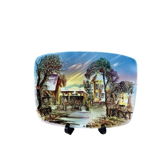 Hand-Painted Japan 3D Ceramic Scenic Plates Country, Winter & Spring  Plaque Set - Picture 4 of 7
